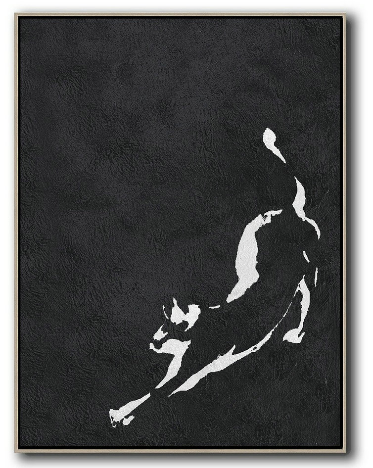 Extra Large Wall Art,Black And White Minimal Painting On Canvas - Canvas Wall Paintings